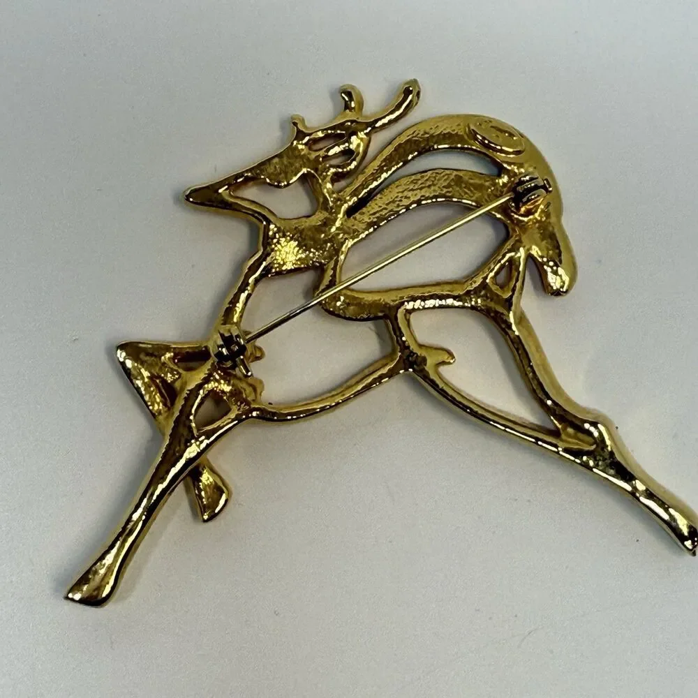 Danecraft Goldtone Raindeer With Red And Green Scarf Christmas Holiday Brooch